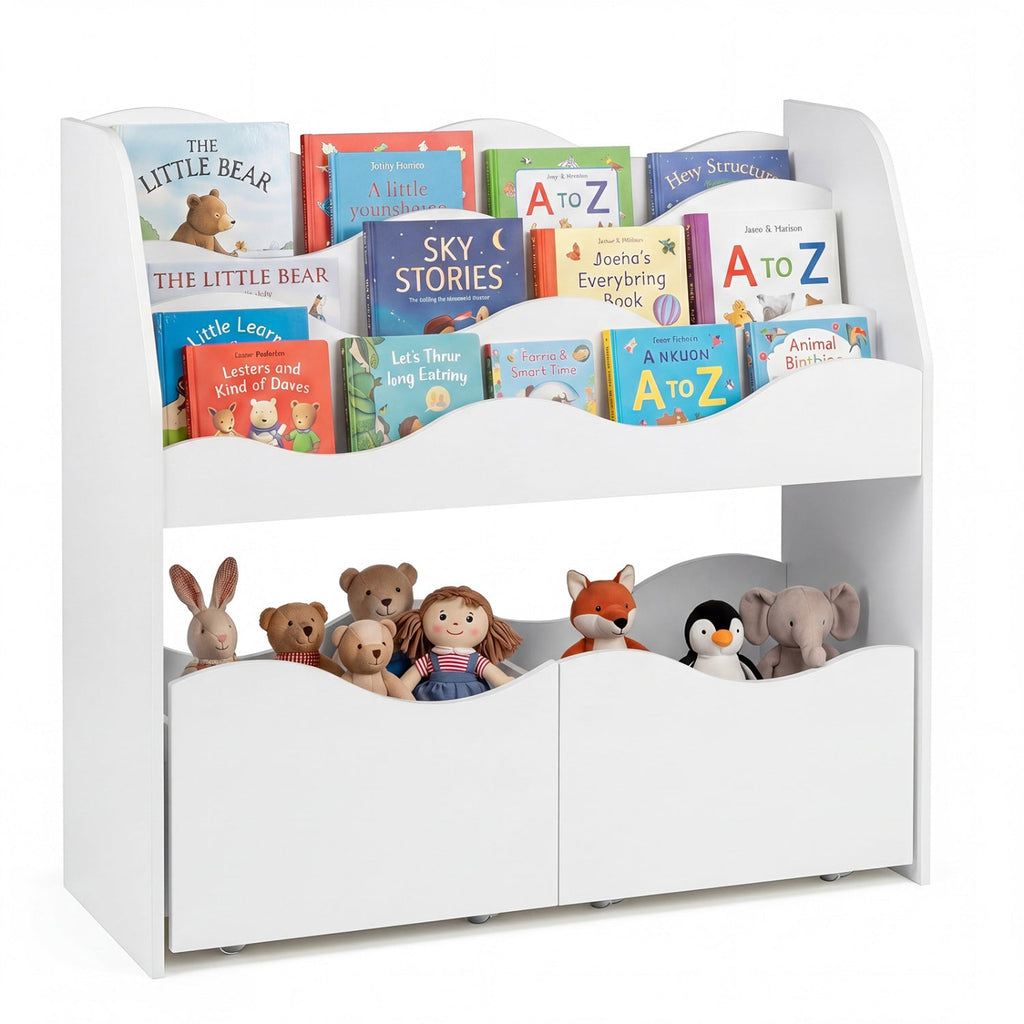 Kids Storage Organizer with Rolling Drawers and Bookshelf