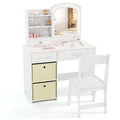 Kids Vanity Set with Lighted Mirror Makeup Desk and Chair Set with Drawers