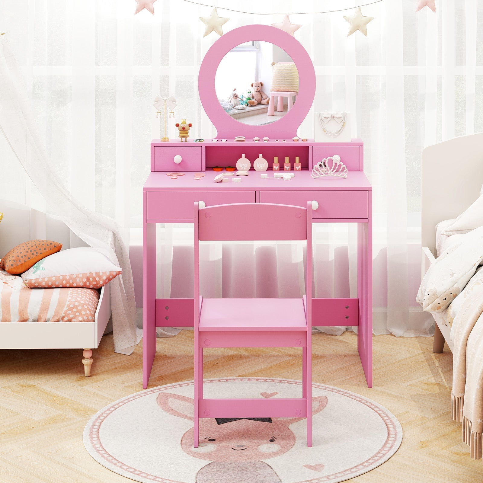 Kids Vanity Set with Mirror Princess Makeup Dressing Desk and Chair Set with Mirror