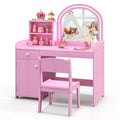 Kids Vanity Table and Chair Set with Shelves Drawer and Cabinet-White