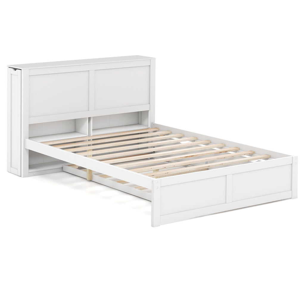 Twin/Full Kids Wooden Platform Bed with Trundle Storage Headboard