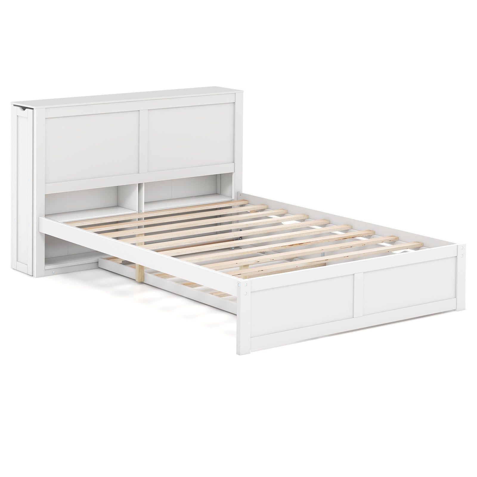 Twin/Full Kids Wooden Platform Bed with Trundle Storage Headboard