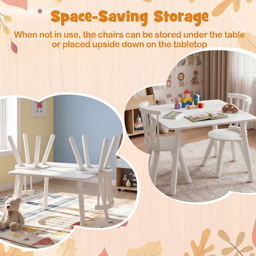 Kids Wooden Table and Chairs Set 3-Piece Toddler Furniture with Pine Wood Frame