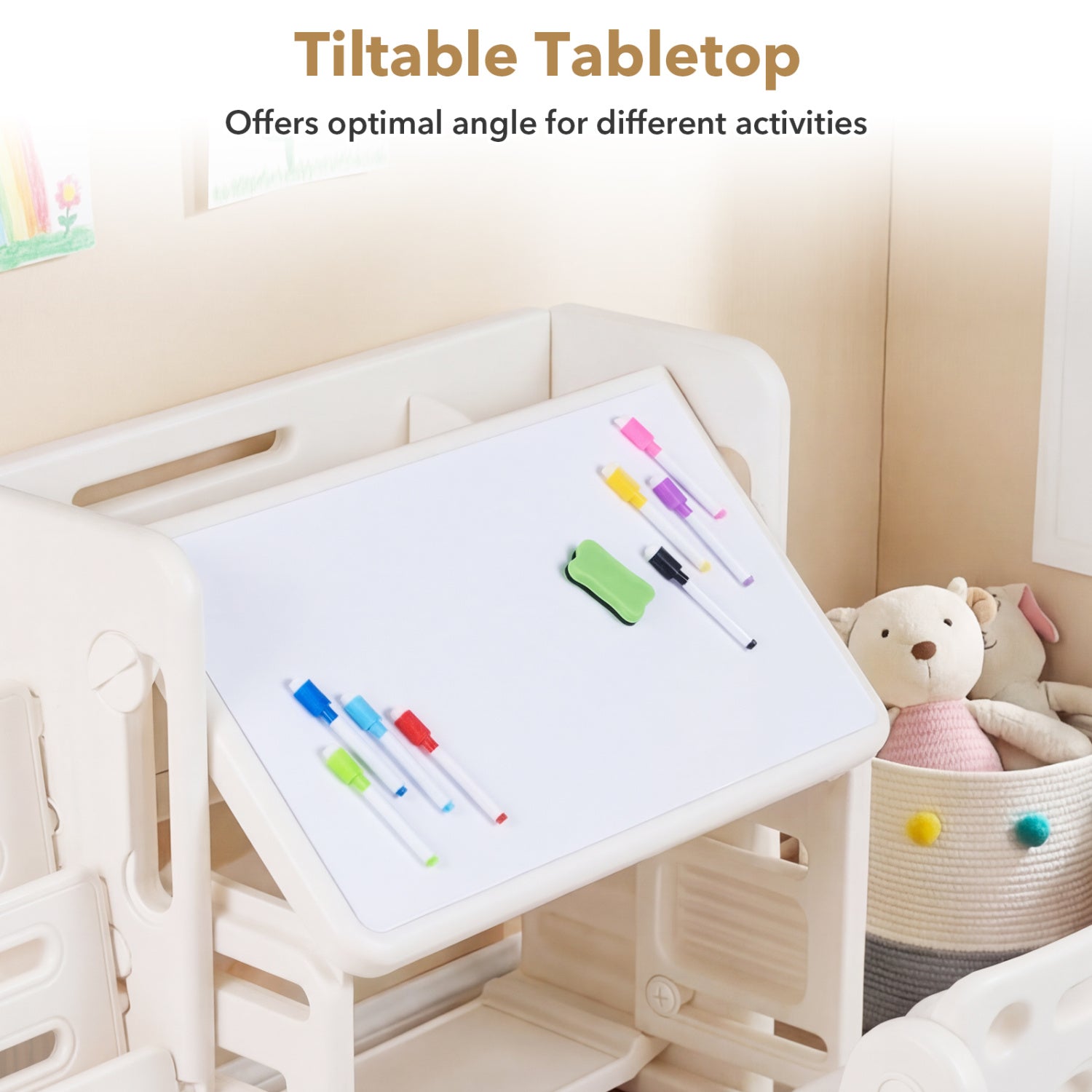 Kids Writing Desk and Chair Set with Side Bookshelves