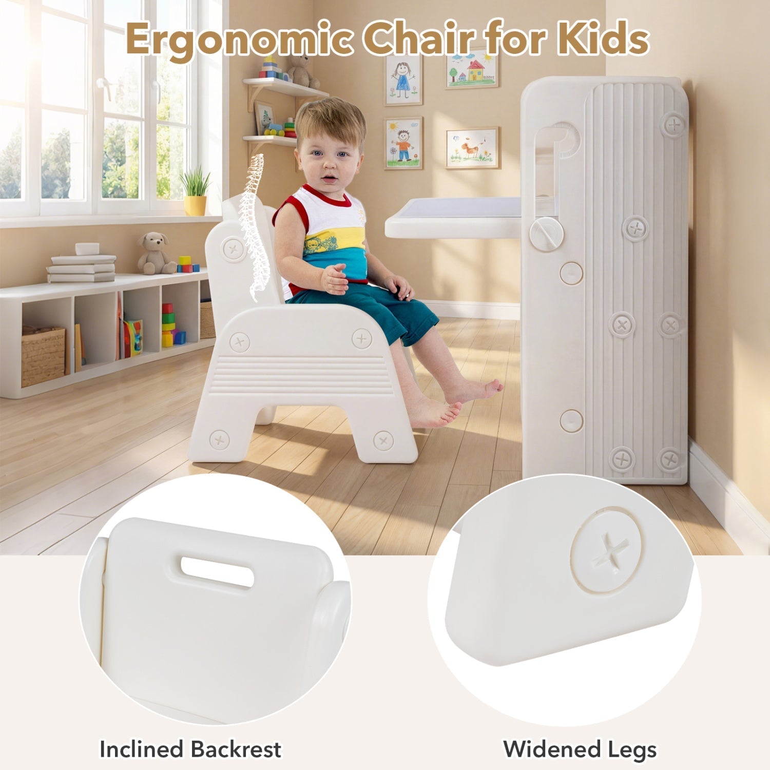 Kids Writing Desk and Chair Set with Side Bookshelves