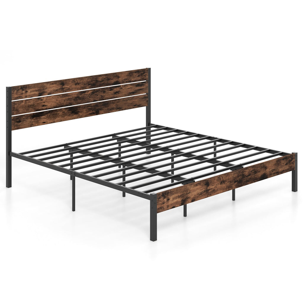 Full/King/Queen/Twin Size Bed Frame with High Headboard and Mute Bar