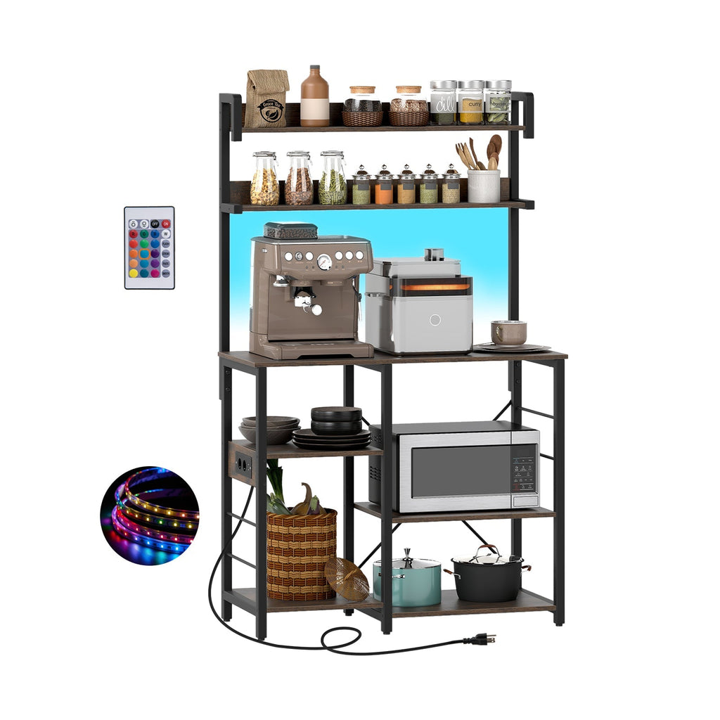 Kitchen Bakers Rack with Power Outlet 5-Tier Microwave Oven Stand with LED Lights