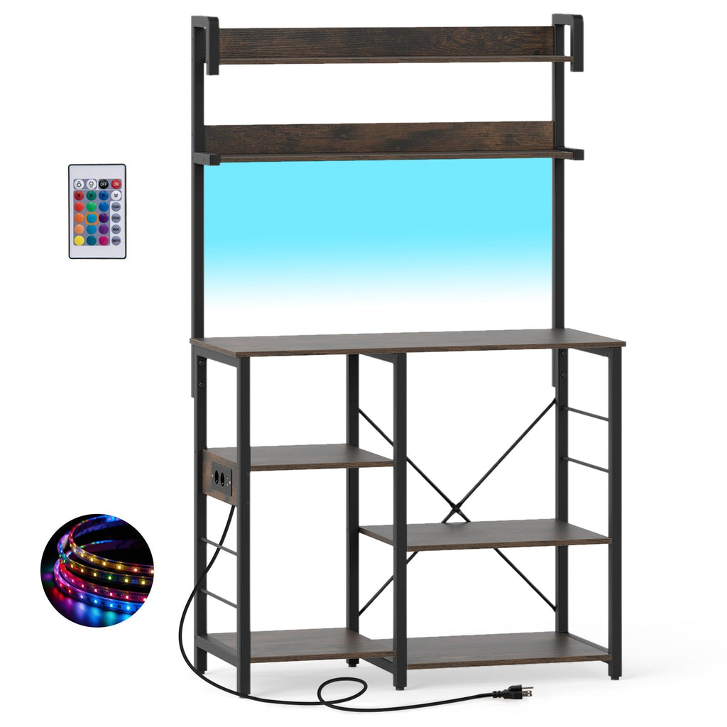 Kitchen Bakers Rack with Power Outlet 5-Tier Microwave Oven Stand with LED Lights
