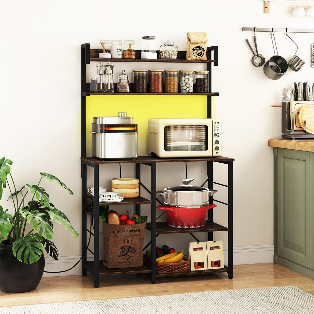 Kitchen Bakers Rack with Power Outlet 5-Tier Microwave Oven Stand with LED Lights