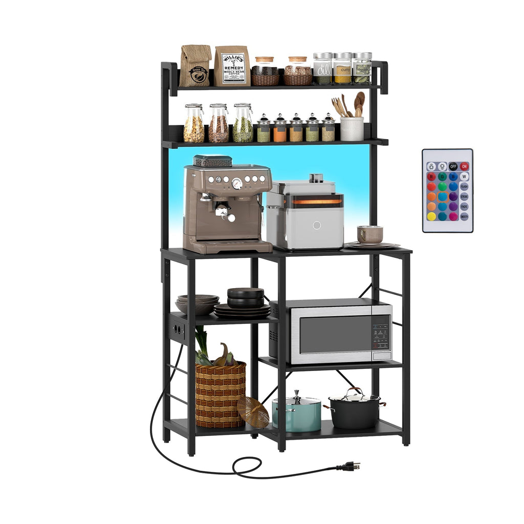 Kitchen Bakers Rack with Power Outlet 5-Tier Microwave Oven Stand with LED Lights