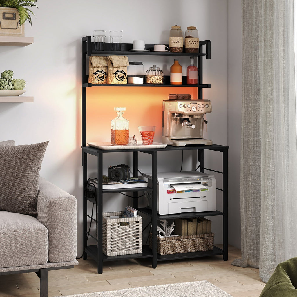 Kitchen Bakers Rack with Power Outlet 5-Tier Microwave Oven Stand with LED Lights