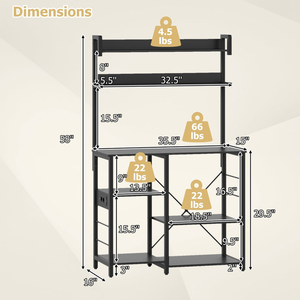 Kitchen Bakers Rack with Power Outlet 5-Tier Microwave Oven Stand with LED Lights