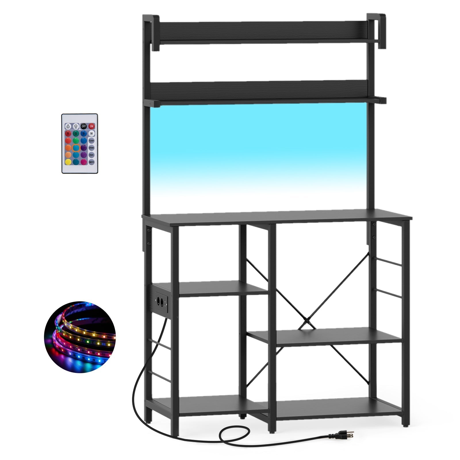 Kitchen Bakers Rack with Power Outlet 5-Tier Microwave Oven Stand with LED Lights