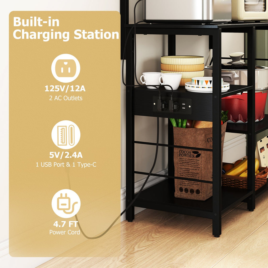 Kitchen Bakers Rack with Power Outlet 5-Tier Microwave Oven Stand with LED Lights