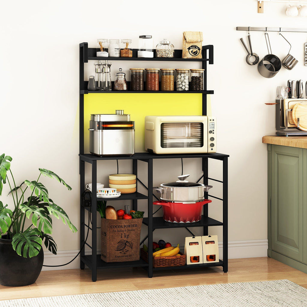 Kitchen Bakers Rack with Power Outlet 5-Tier Microwave Oven Stand with LED Lights