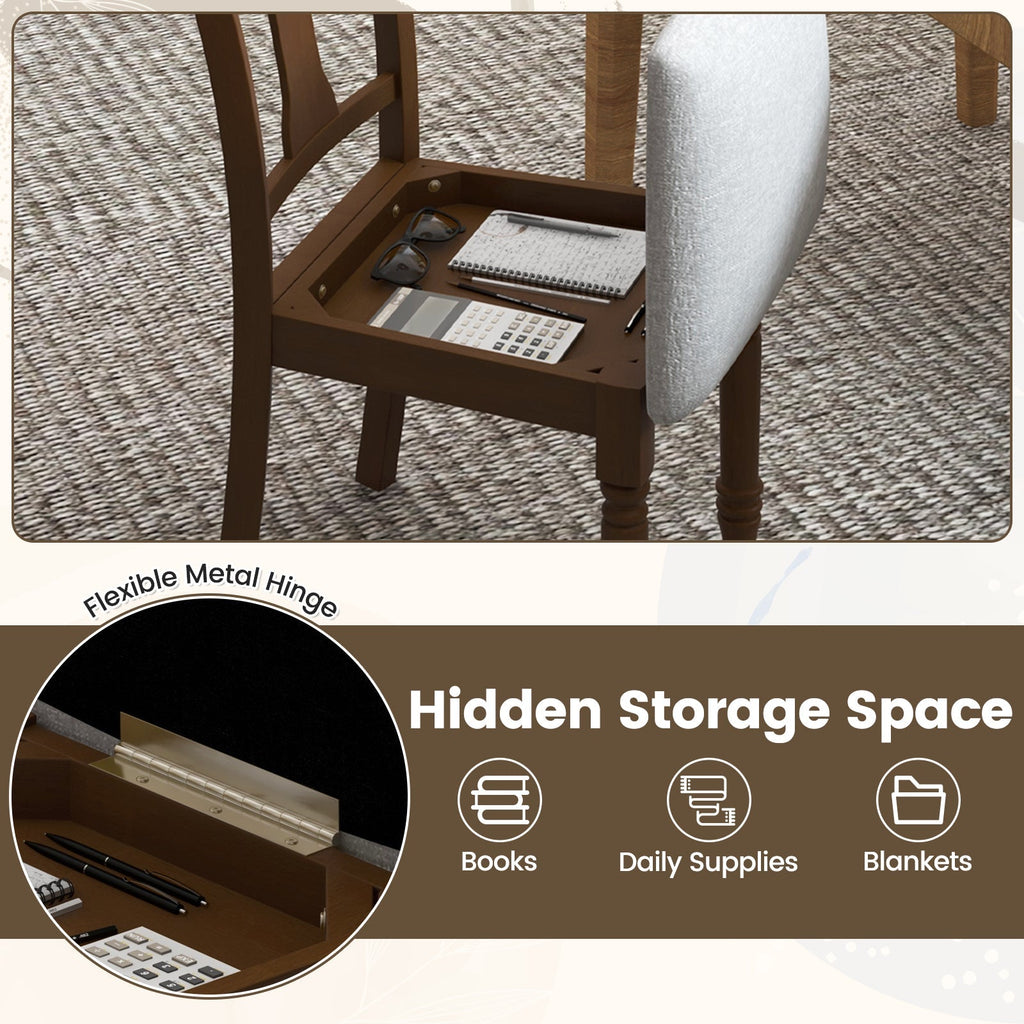 Set of 2 Kitchen Dining Chair with Linen Fabric and Storage Space