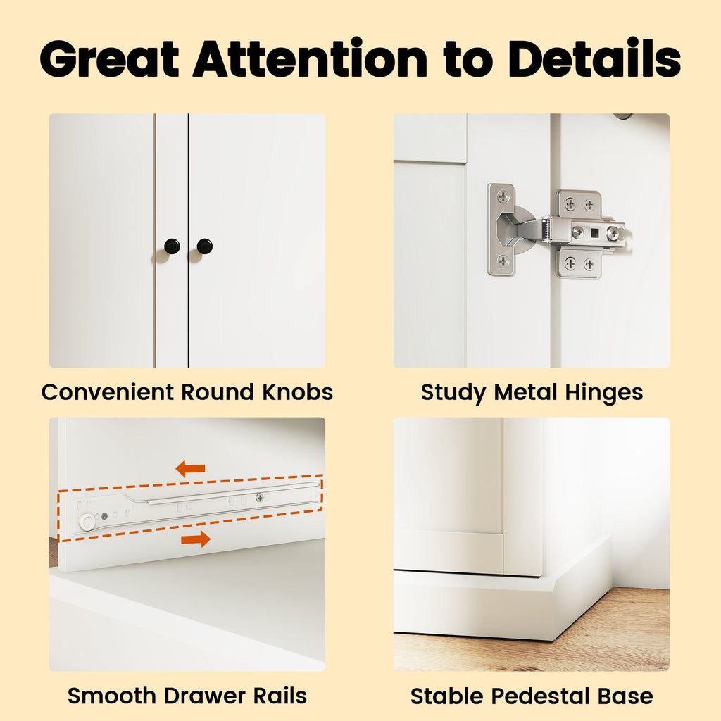 47.5 Inch Kitchen Freestanding Storage Cabinet with 3 Doors and 2 Large Drawers-White