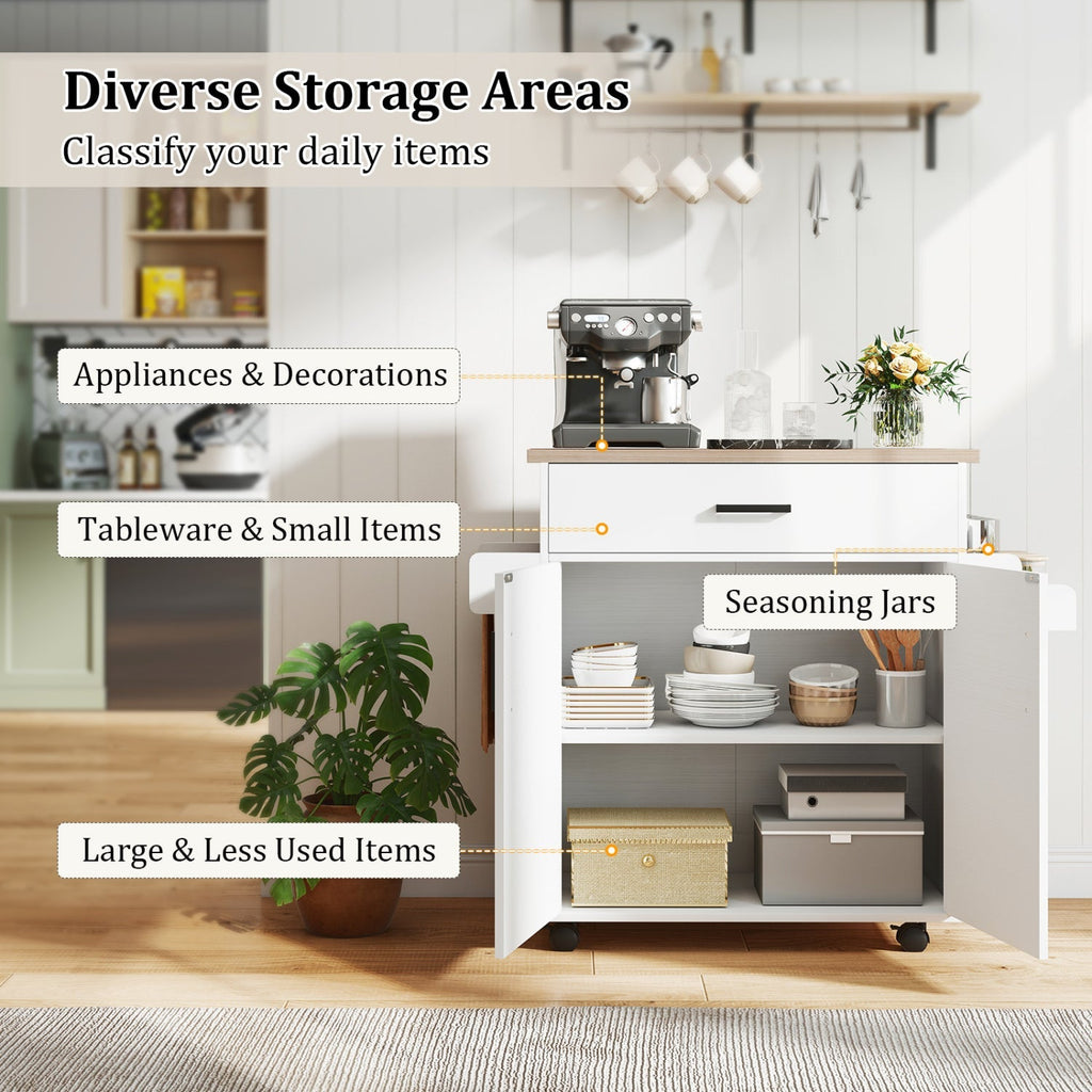Kitchen Island Cart Rolling Kitchen Storage Island with Drawer-White