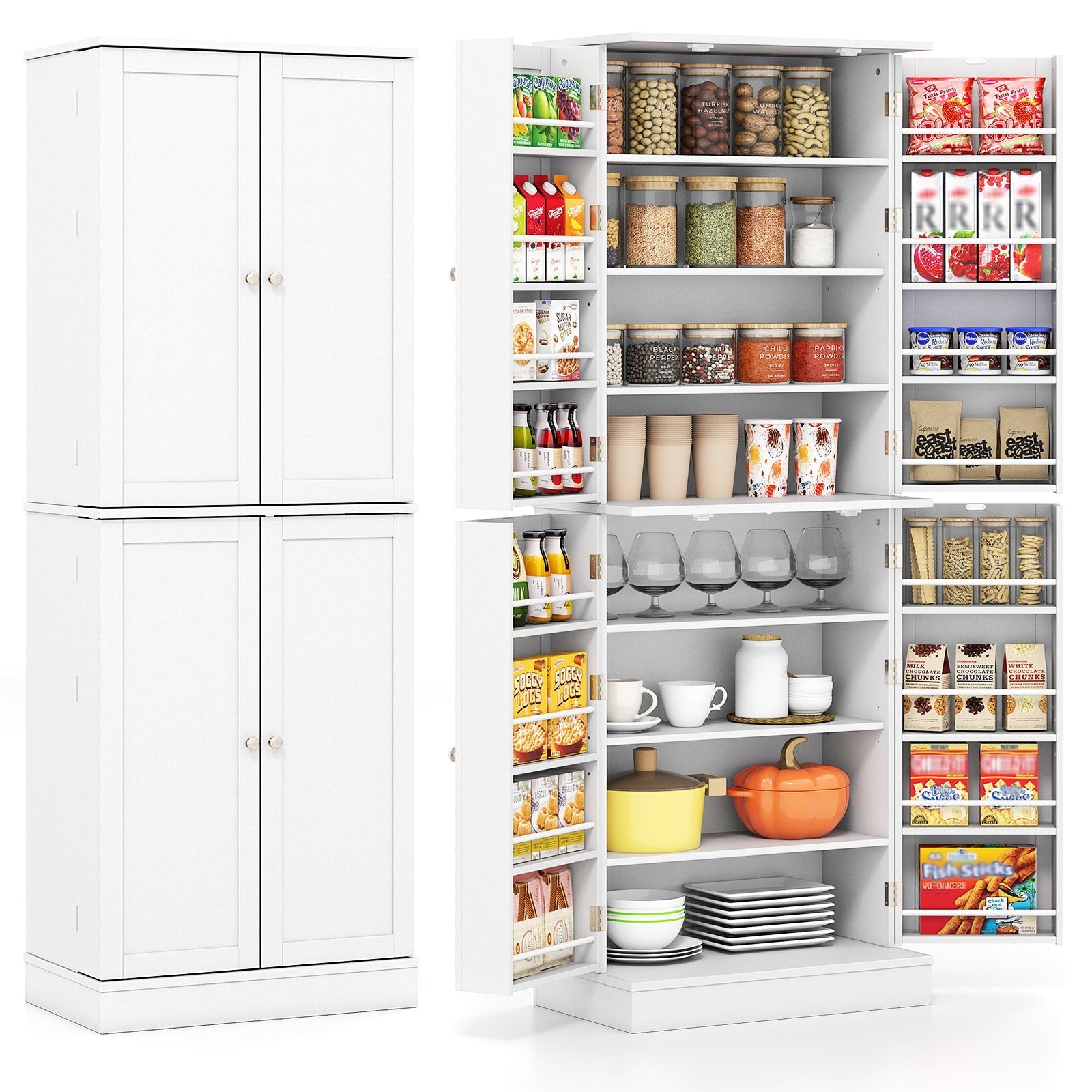 Kitchen Pantry Cabinet 65.5 Inch Freestanding Tall Buffet Cupboard