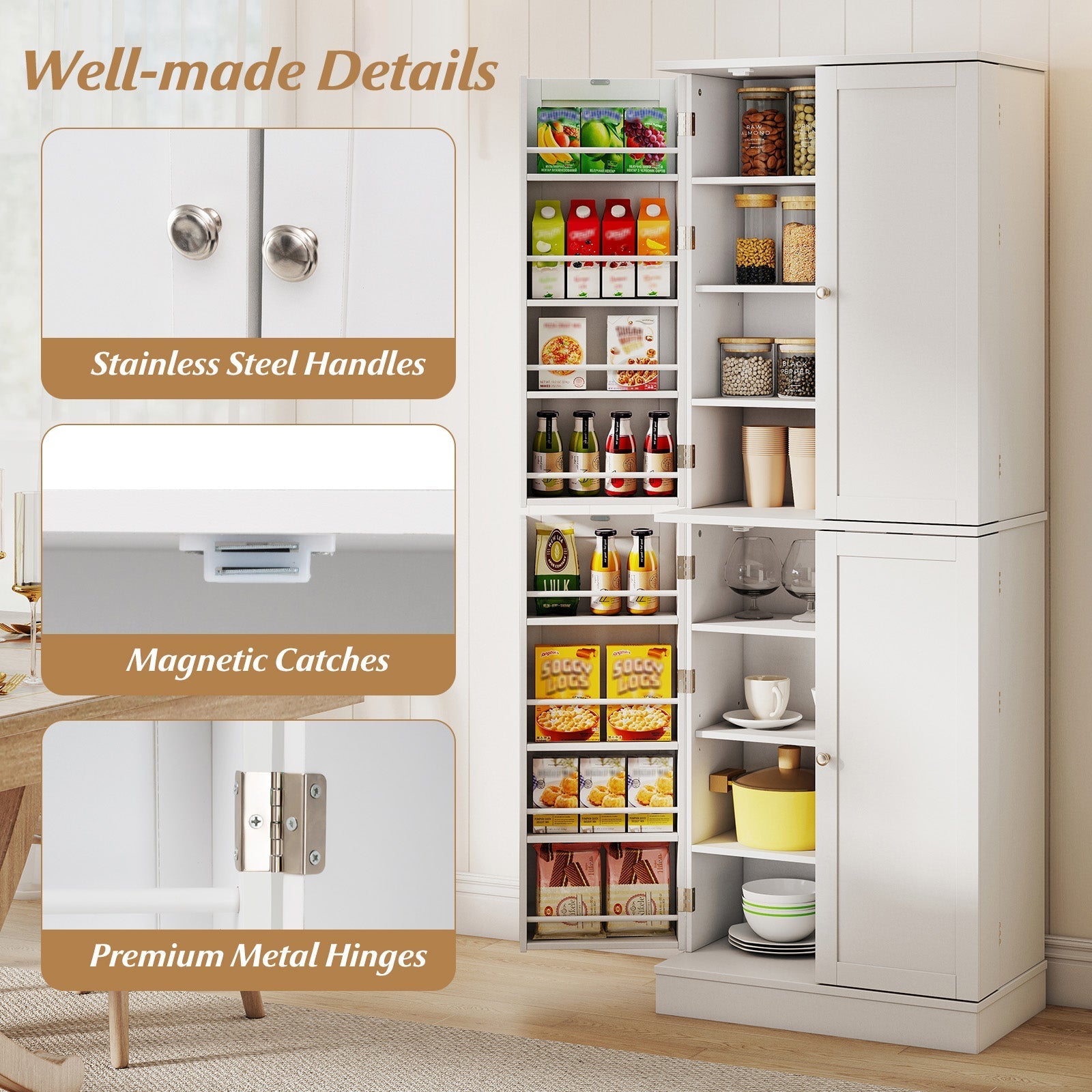 Kitchen Pantry Cabinet 65.5 Inch Freestanding Tall Buffet Cupboard