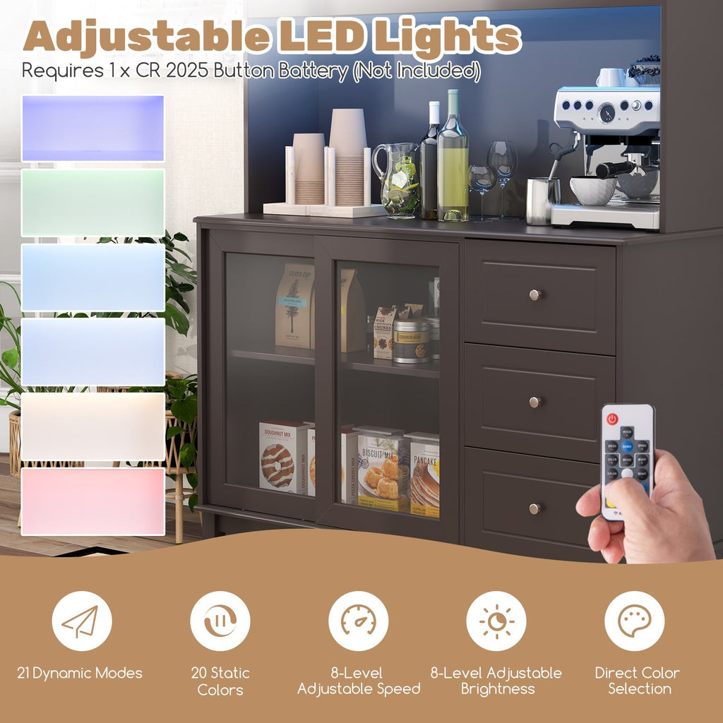 Kitchen Pantry Storage Cabinet Kitchen Hutch with LED lights and Power Outlet