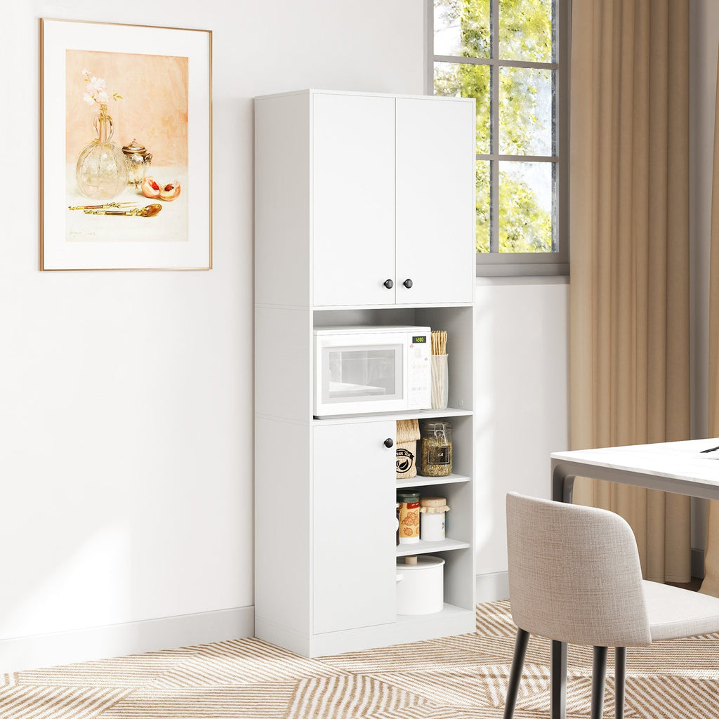 Kitchen Pantry Storage Cabinet with Microwave Stand and Open Shelves