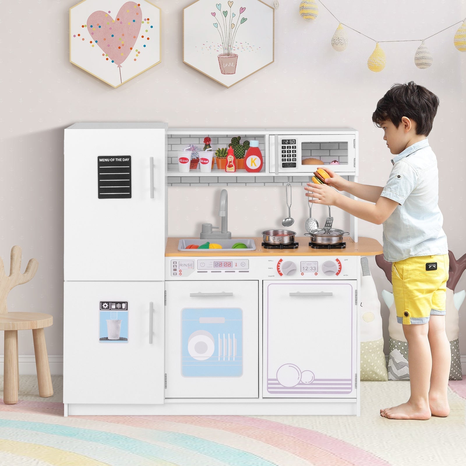 Toddler Pretend Play Kitchen Toy with Stove for 3+ Boys and Girls-White