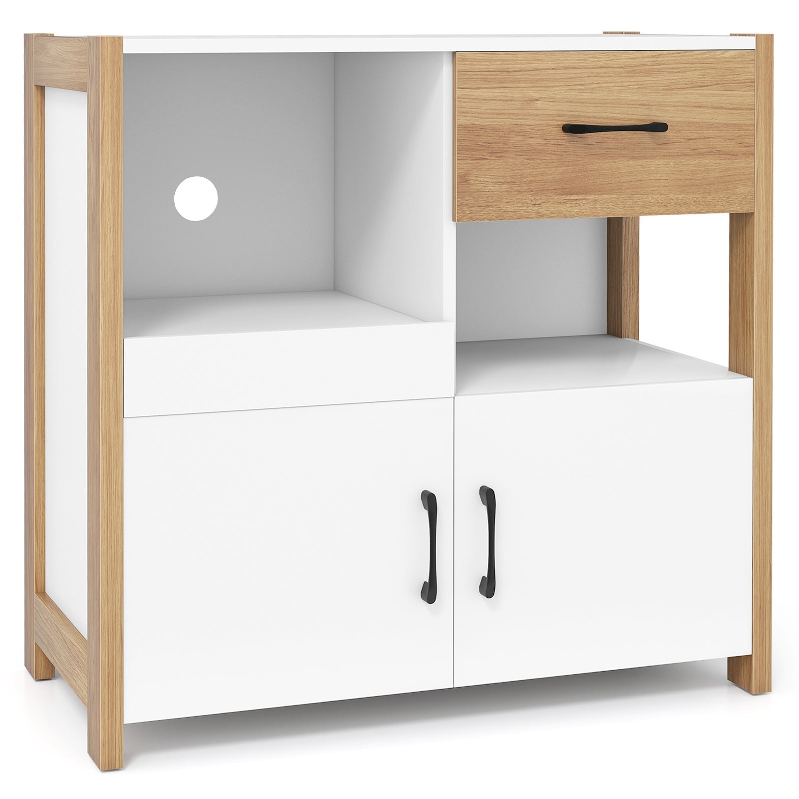 Kitchen Storage Cabinet with Drawer Pull-Out Shelf and 2 Doors-White