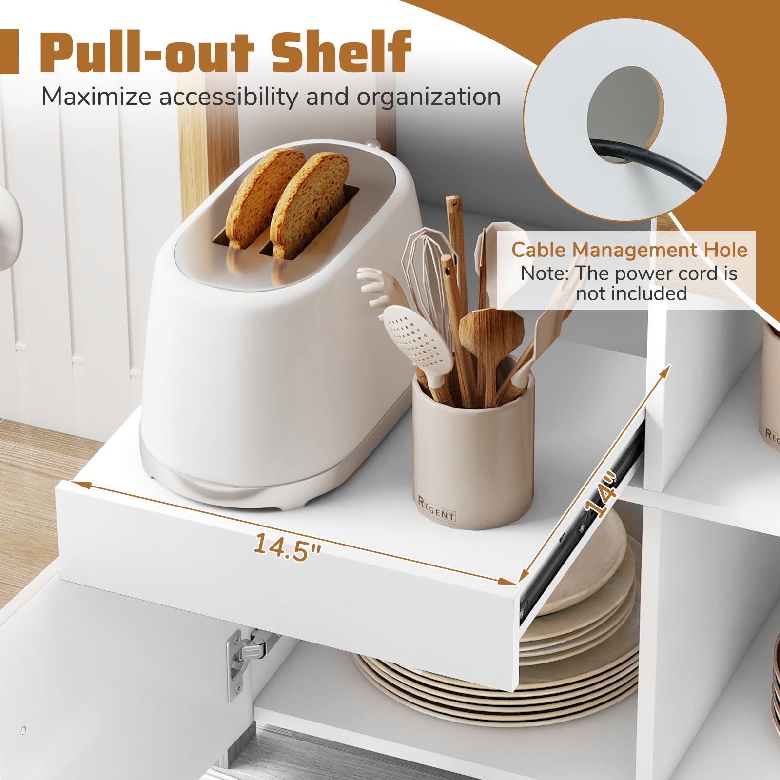 Kitchen Storage Cabinet with Drawer Pull-Out Shelf and 2 Doors-White