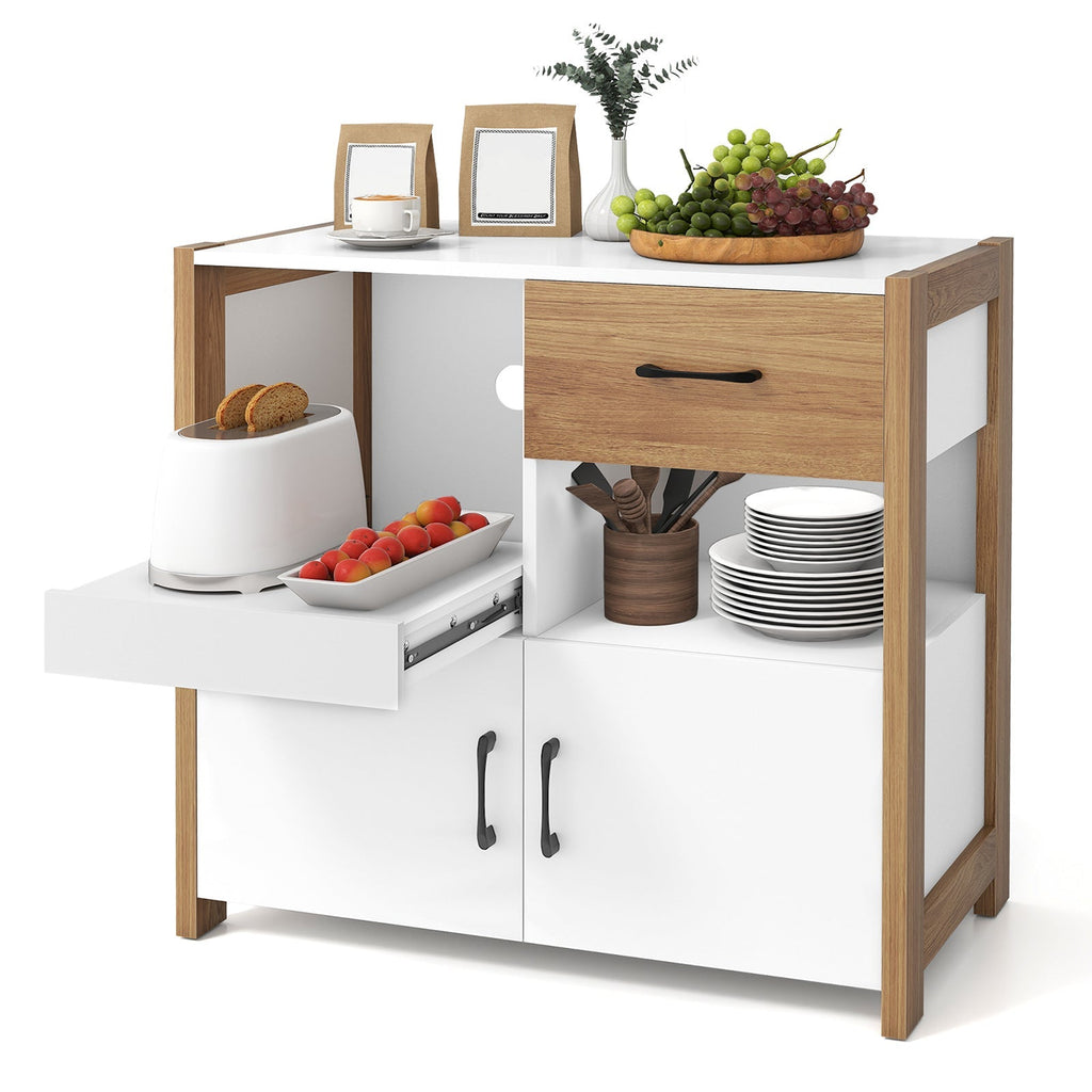 Kitchen Storage Cabinet with Drawer Pull-Out Shelf and 2 Doors-White