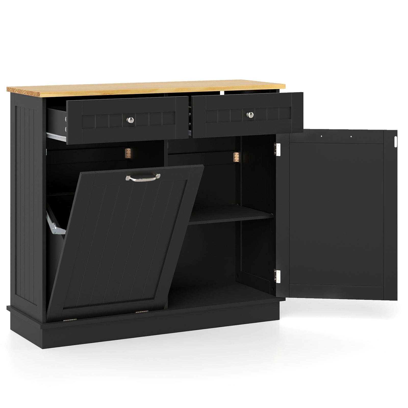 Kitchen Tilt Out Trash Cabinet with 2 Drawers and Adjustable Shelf