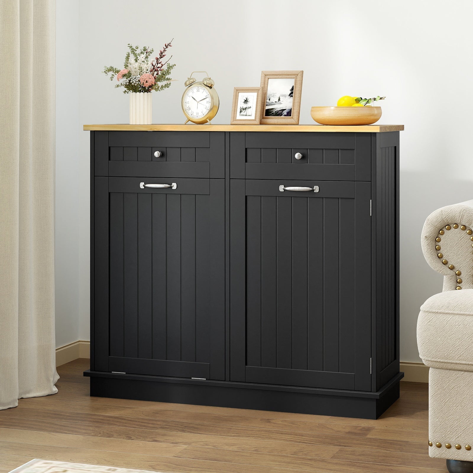 Kitchen Tilt Out Trash Cabinet with 2 Drawers and Adjustable Shelf