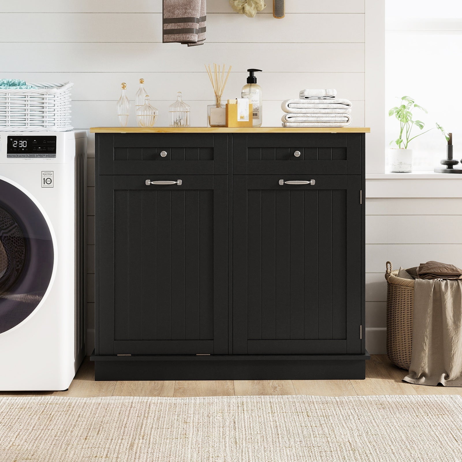 Kitchen Tilt Out Trash Cabinet with 2 Drawers and Adjustable Shelf