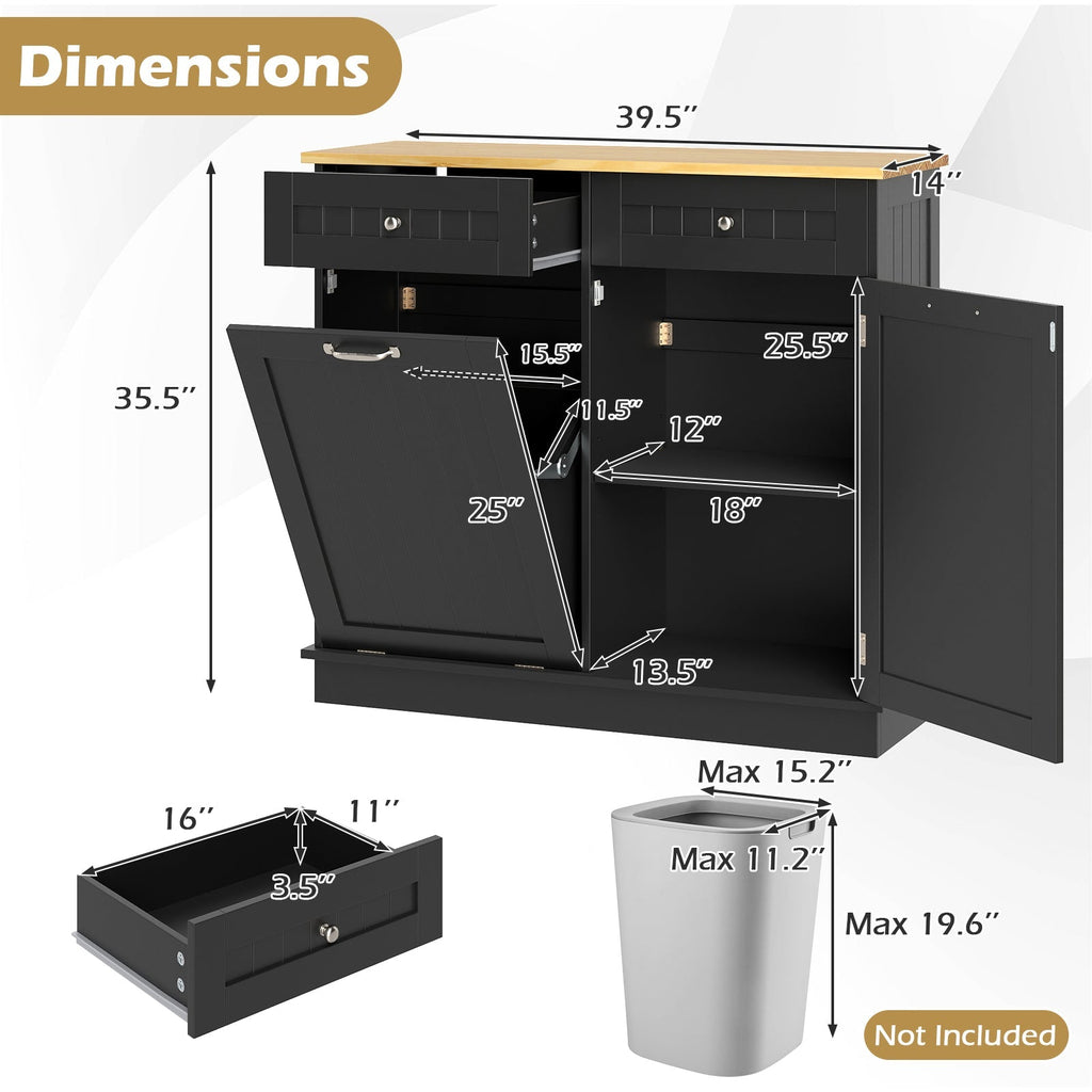 Kitchen Tilt Out Trash Cabinet with 2 Drawers and Adjustable Shelf