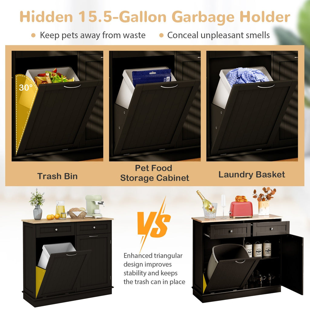 Kitchen Tilt Out Trash Cabinet with 2 Drawers and Adjustable Shelf