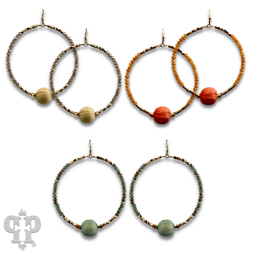 Seed bead circle earring with raffia bead - last call