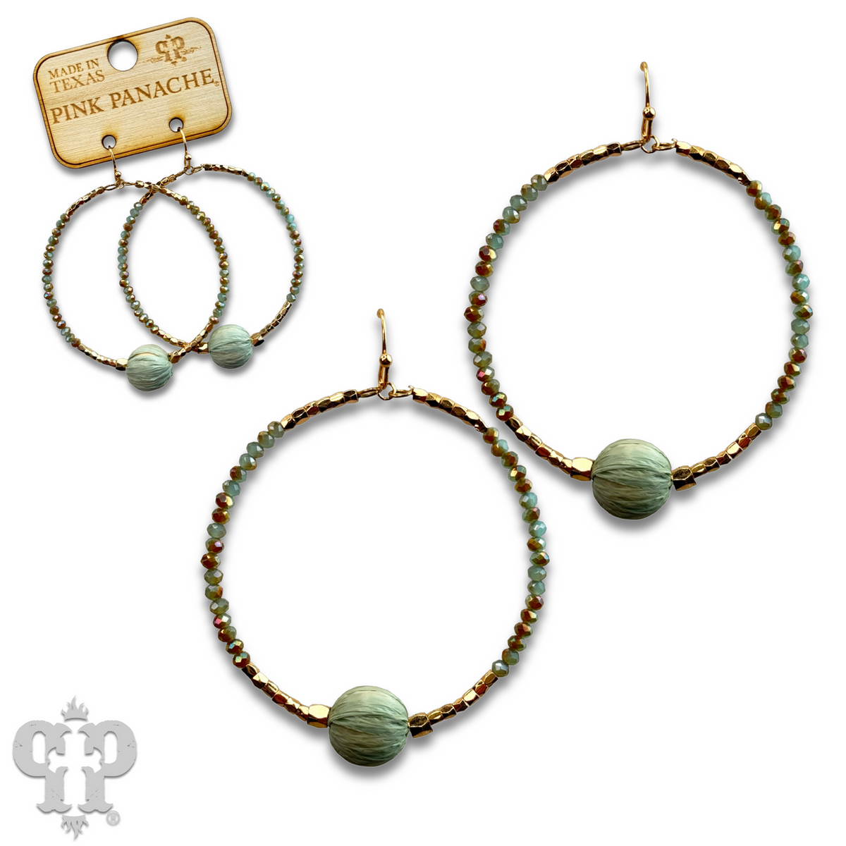 Seed bead circle earring with raffia bead - last call