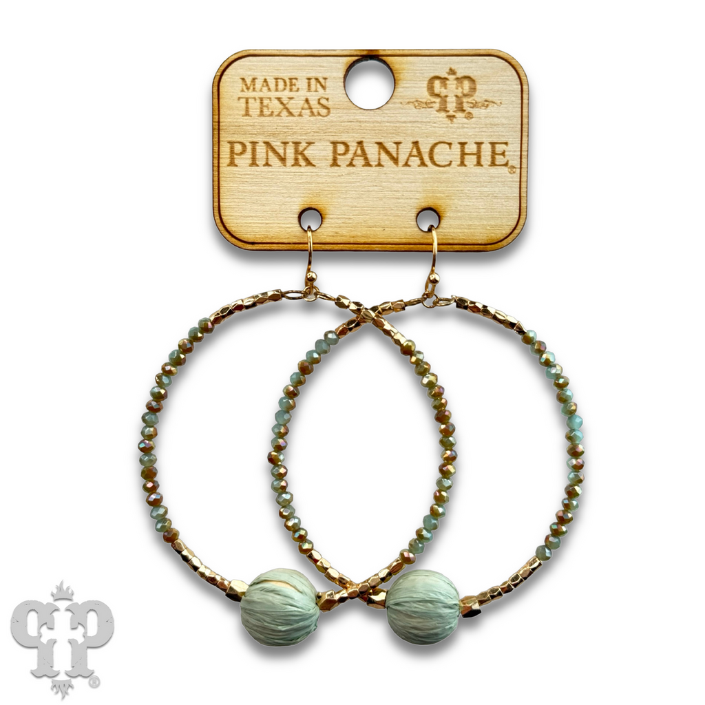 Seed bead circle earring with raffia bead - last call