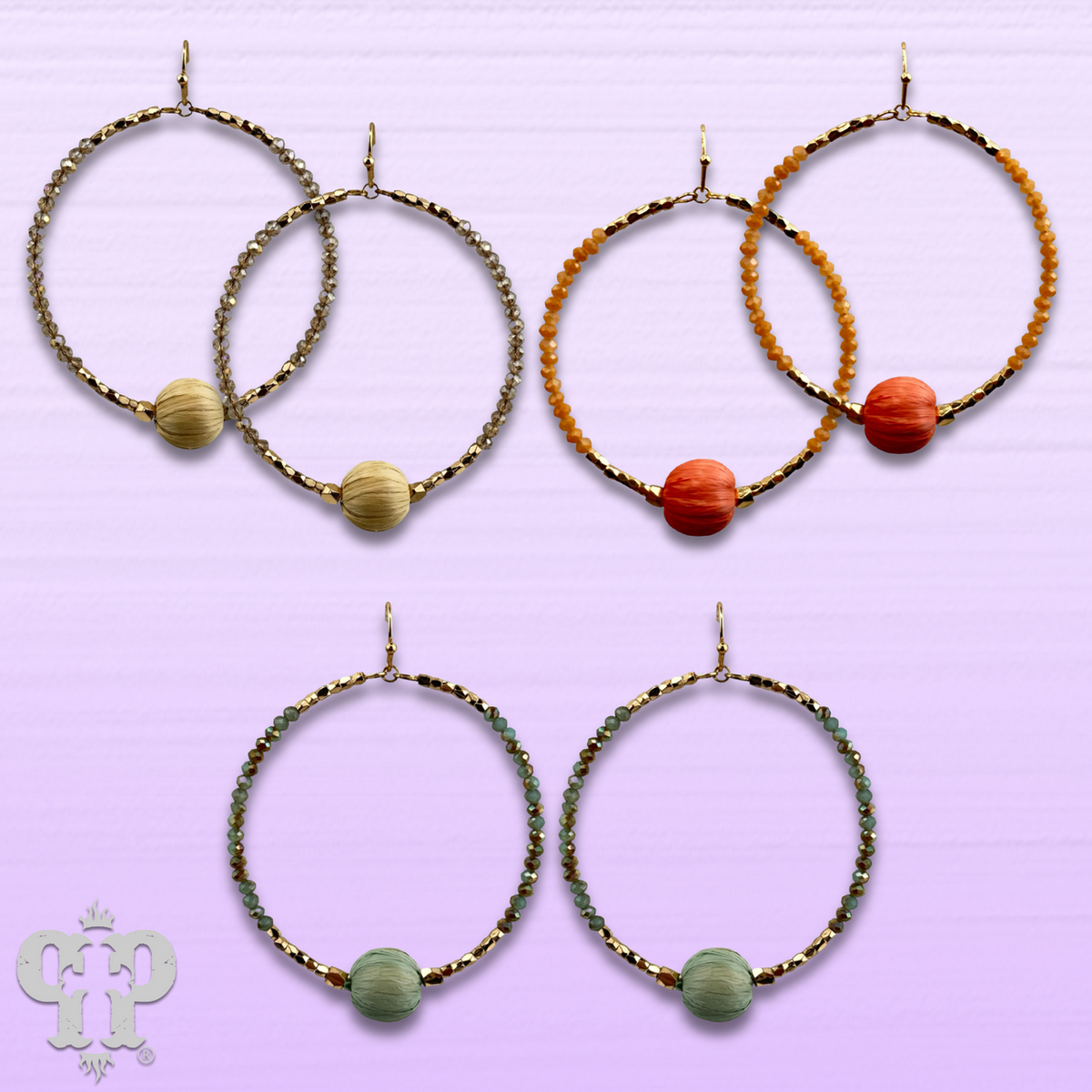 Seed bead circle earring with raffia bead - last call