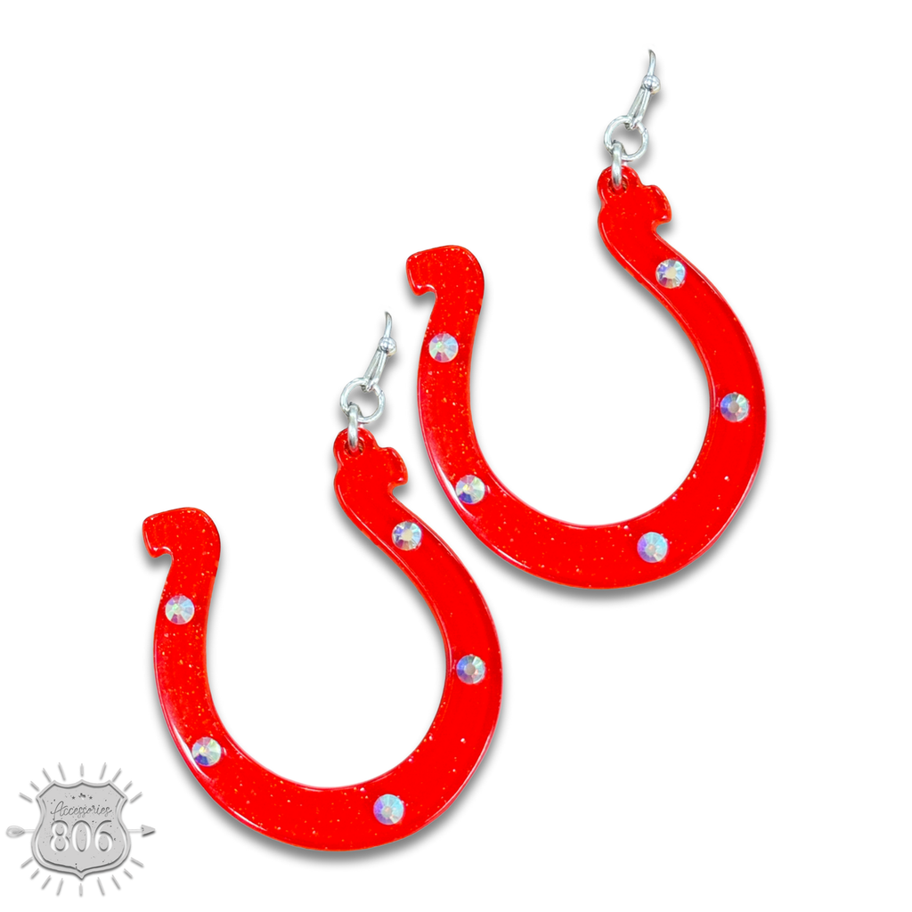Red horseshoe earring, last call
