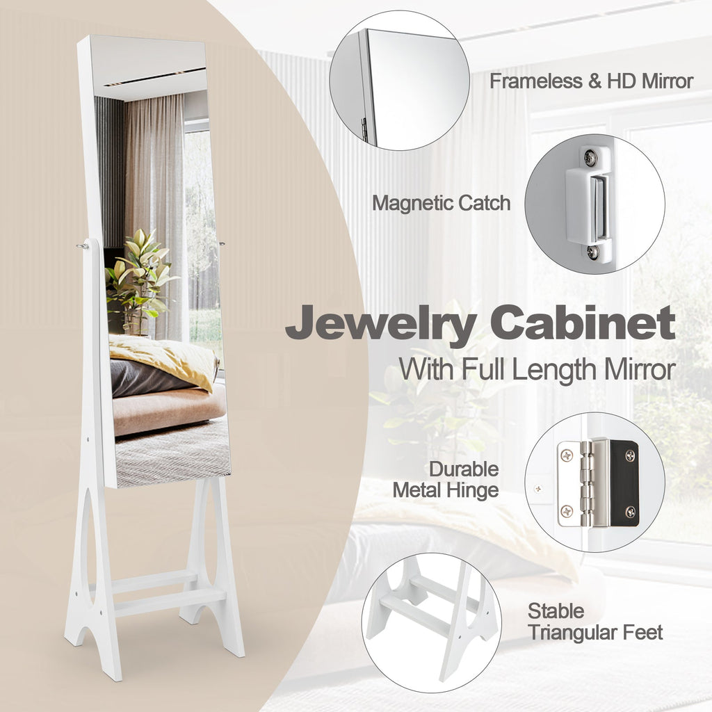 LED Jewelry Cabinet Armoire Organizer with Bevel Edge Mirror