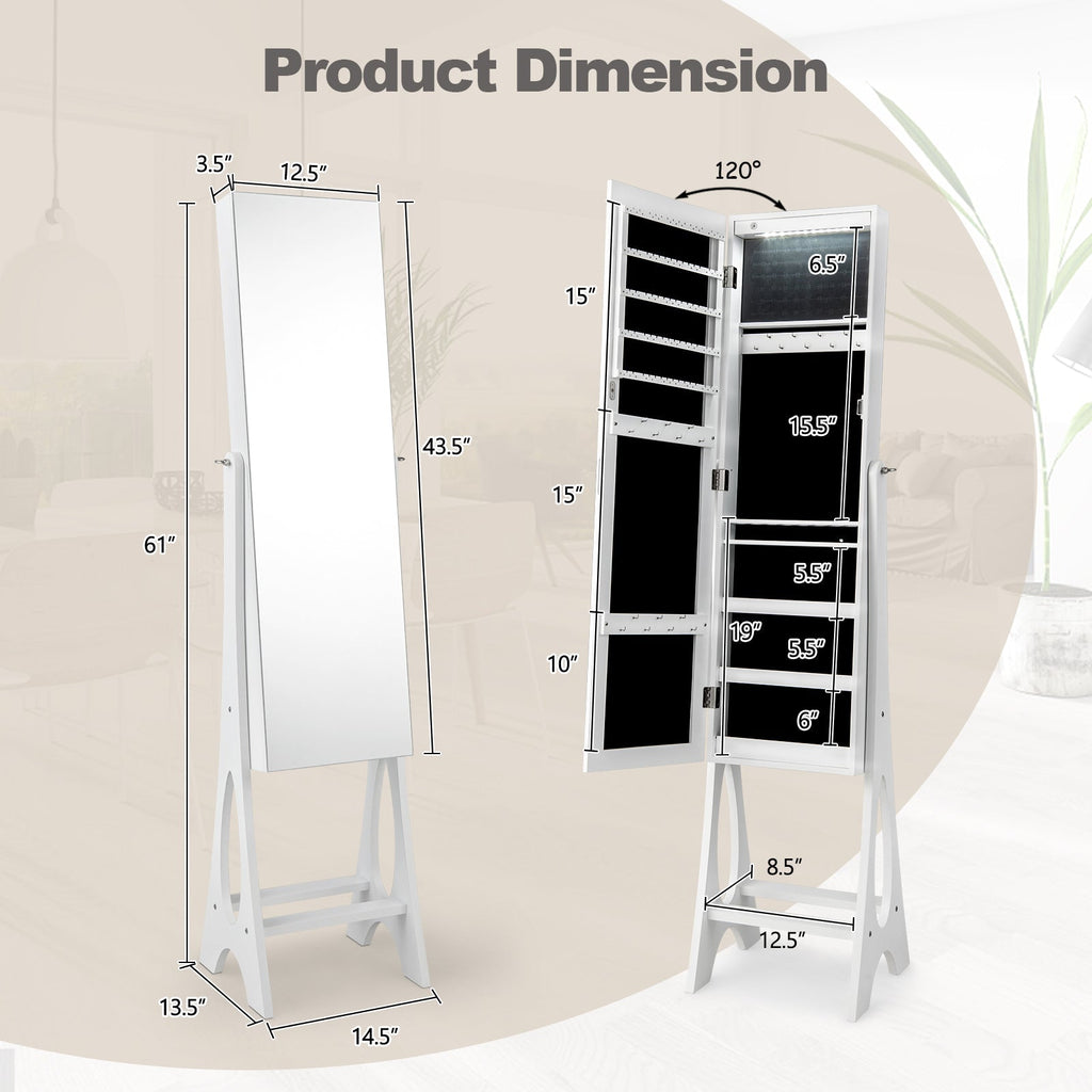 LED Jewelry Cabinet Armoire Organizer with Bevel Edge Mirror