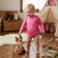 Long sleeves pink leaves camo baby girls romper