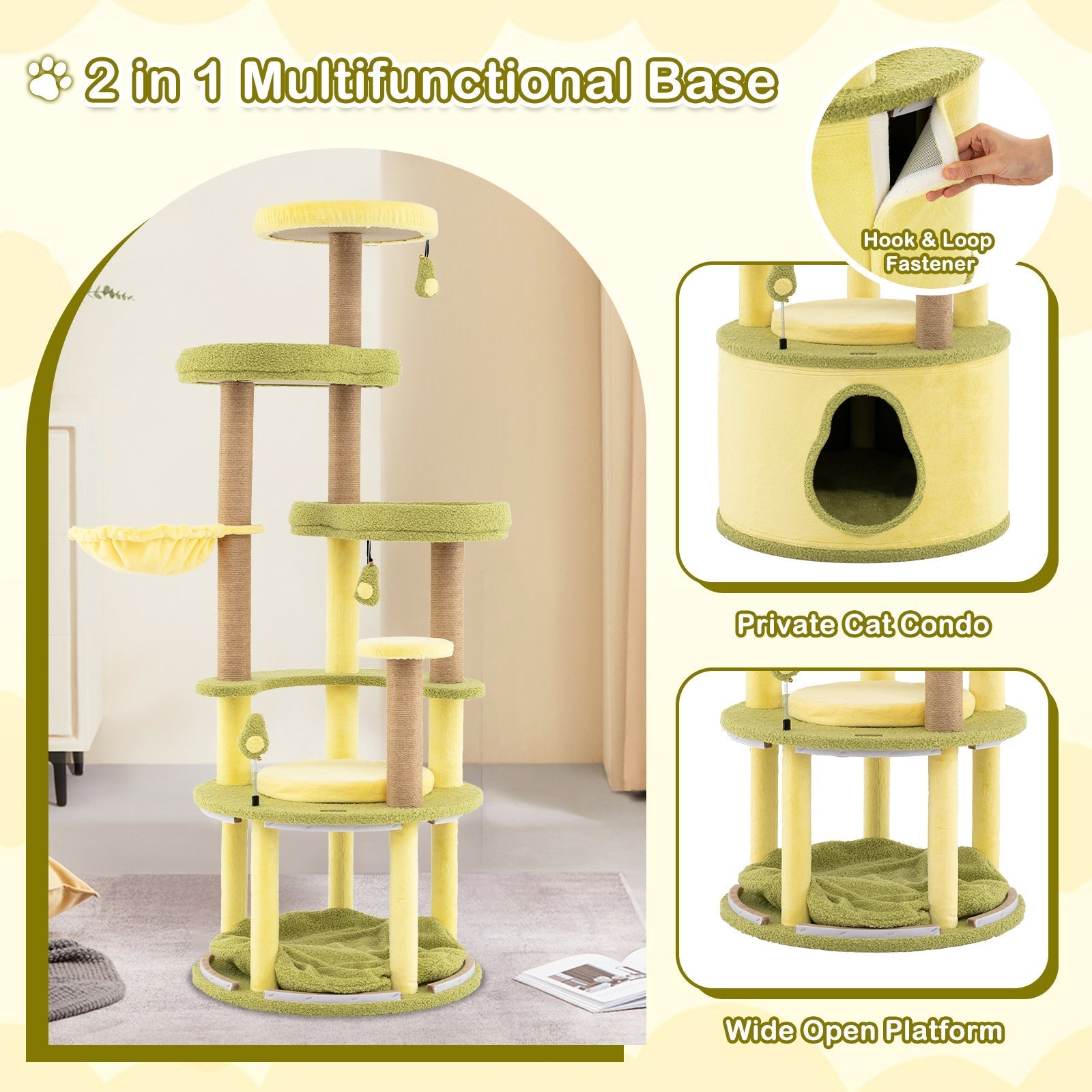 Large Avocado Cat Tree Multi-level Cat Tower with Private Condo-Green