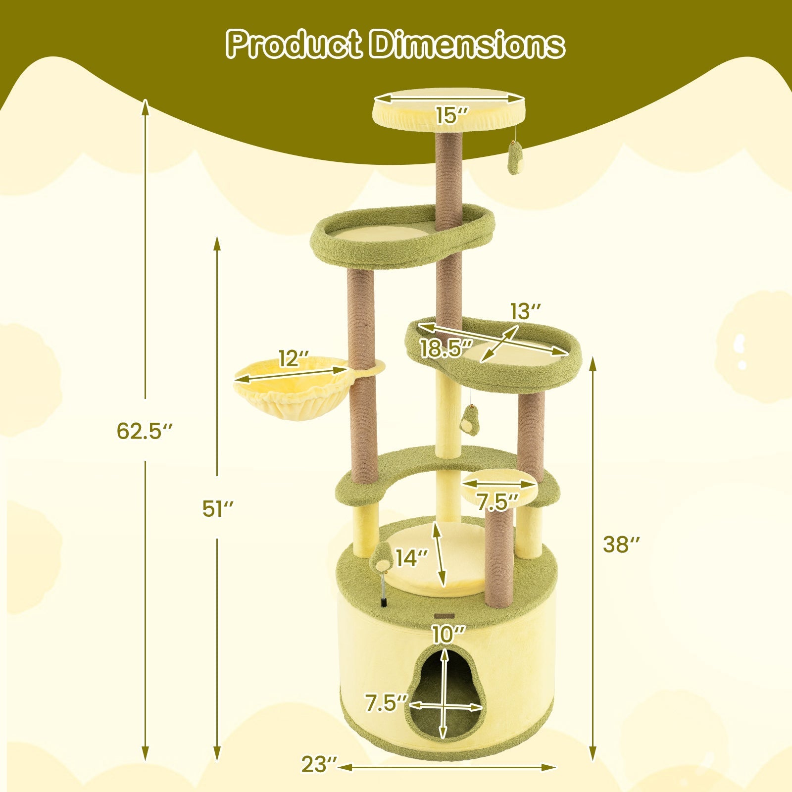 Large Avocado Cat Tree Multi-level Cat Tower with Private Condo-Green