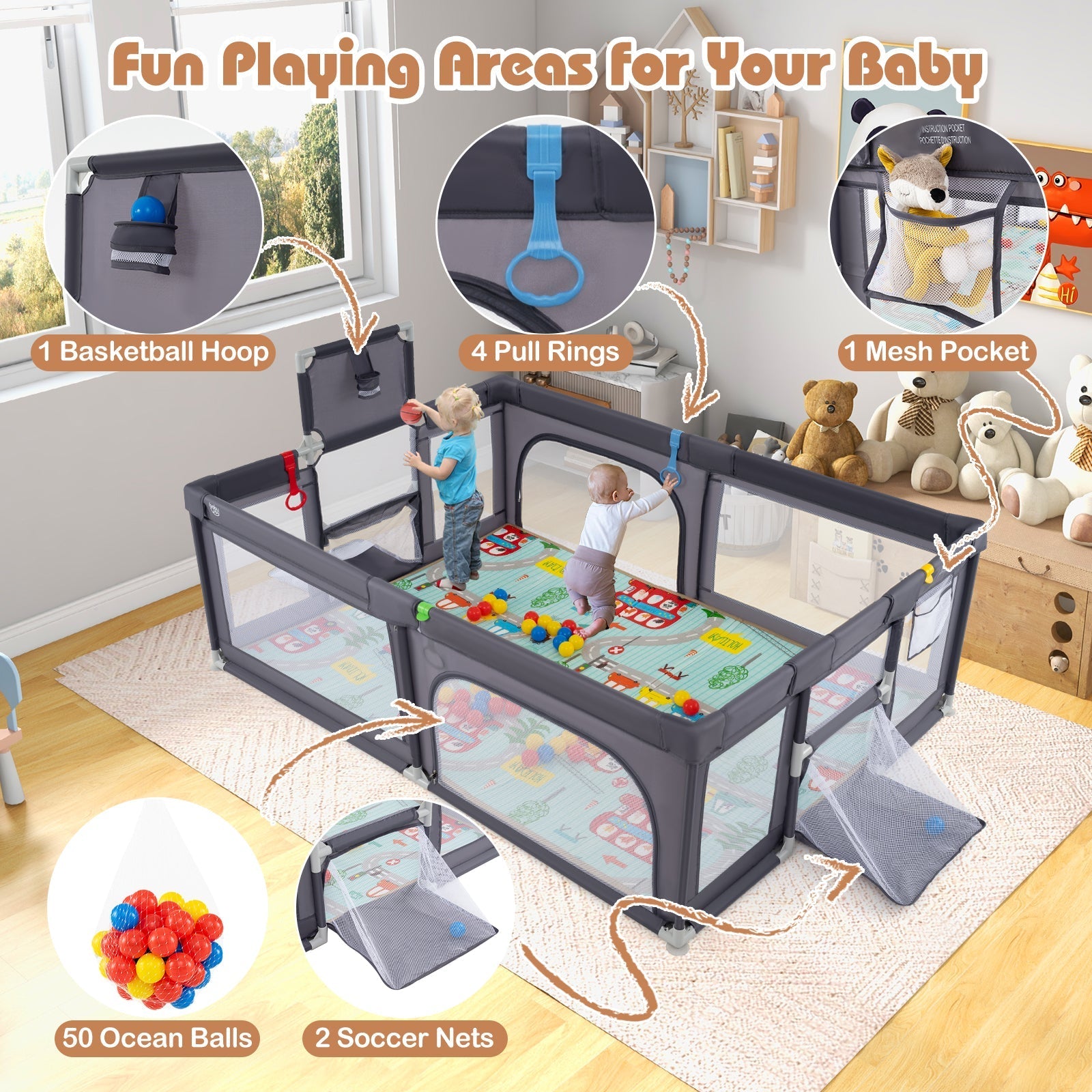 Large Baby Playpen with Mat and Ocean Balls