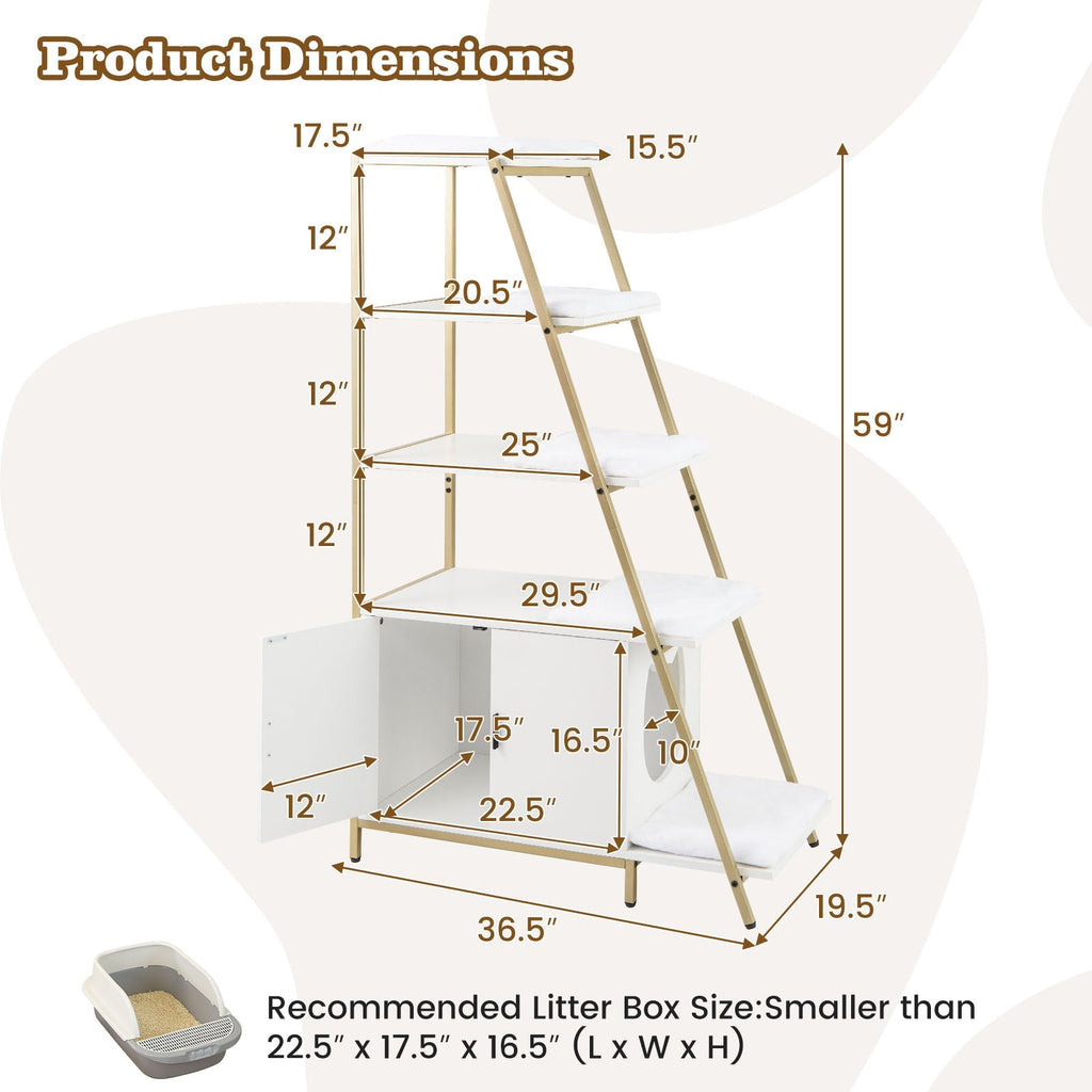Large Cat Litter Box Enclosure with Storage and Ladder Shelf