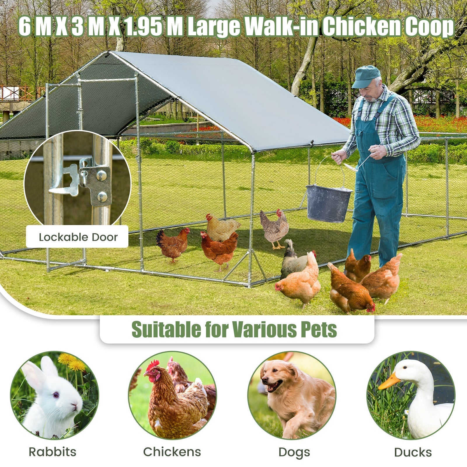 Large Metal Chicken Coop with Waterproof and Sun-proof Cover