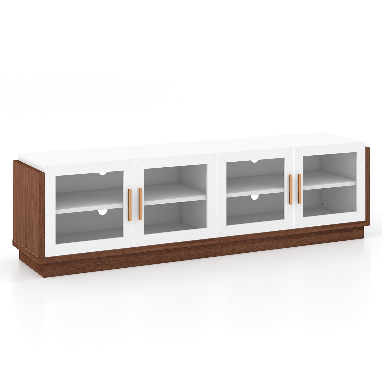 Large TV Stand for TVs up to 75 Inch with 4 Tempered Glass Doors for Living Room
