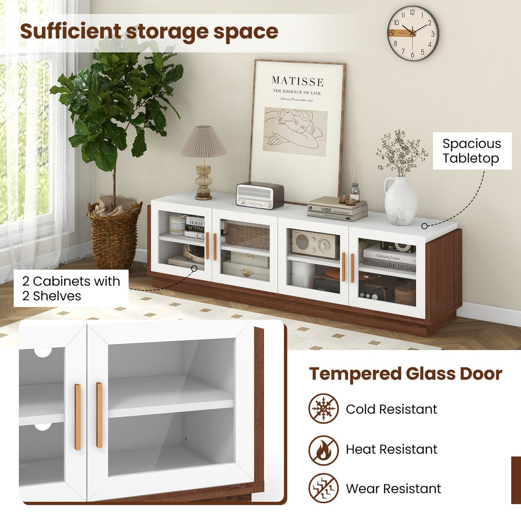 Large TV Stand for TVs up to 75 Inch with 4 Tempered Glass Doors for Living Room